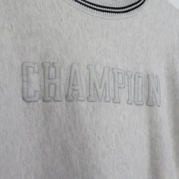 Champion Women Sz S Gray Reverse Weave Crewneck Sweatshirt Ribbed Stripes - Picture 4 of 7